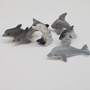 Set Of 5 Ceramic Resin Porcelain Dolphin Figurines Miniatures Ocean Decor